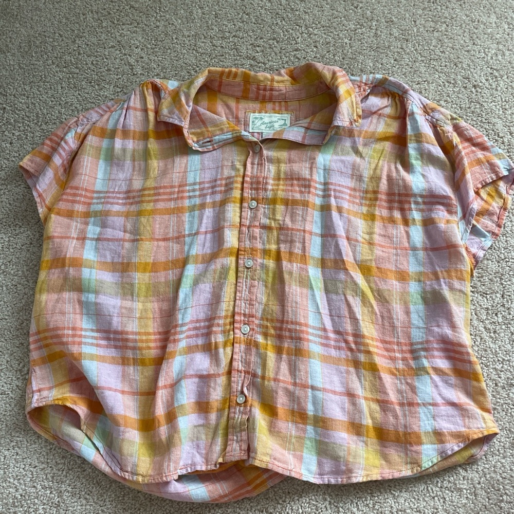American Eagle Outfitters Pink and Yellow Button Down Shirt